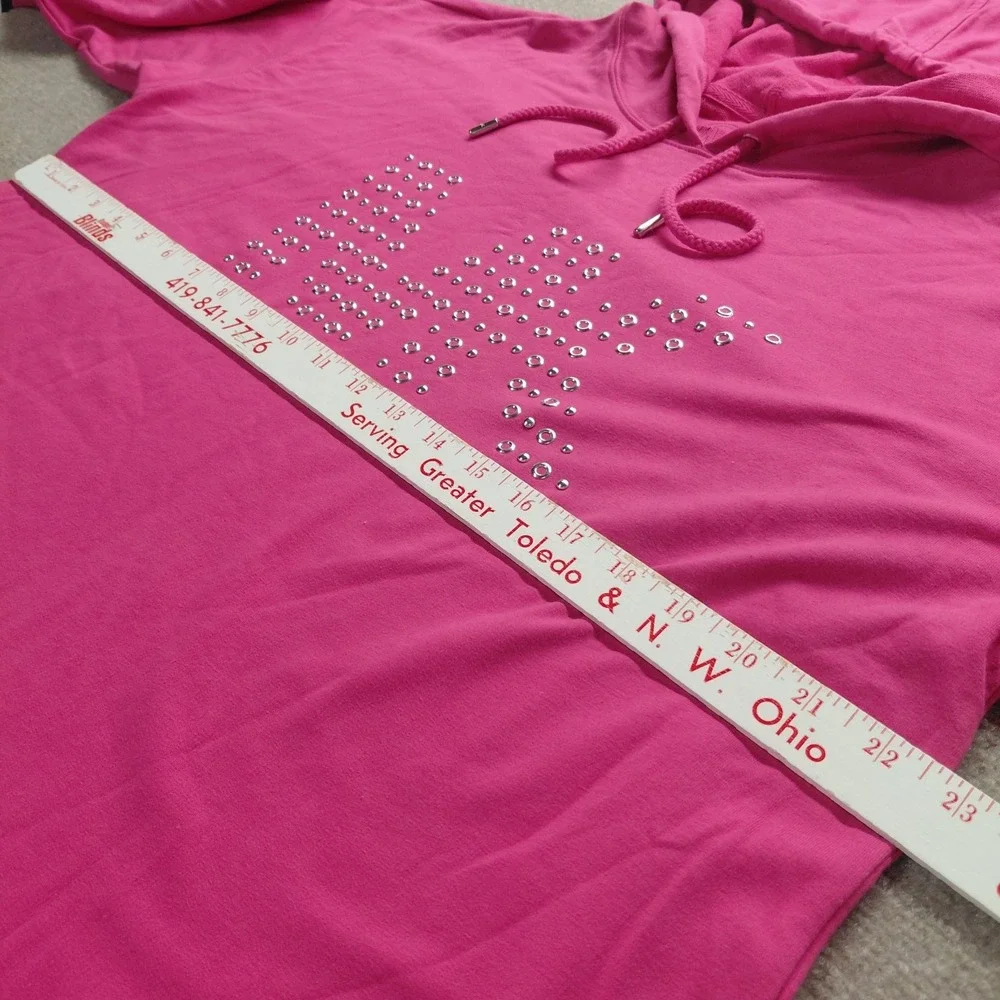 Michael Kors Women's Vibrant Pink MK Grommet Stud Logo Hoodie Long Dress Size XL